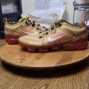 Nike Air VaporMax Gold and Red Sneakers